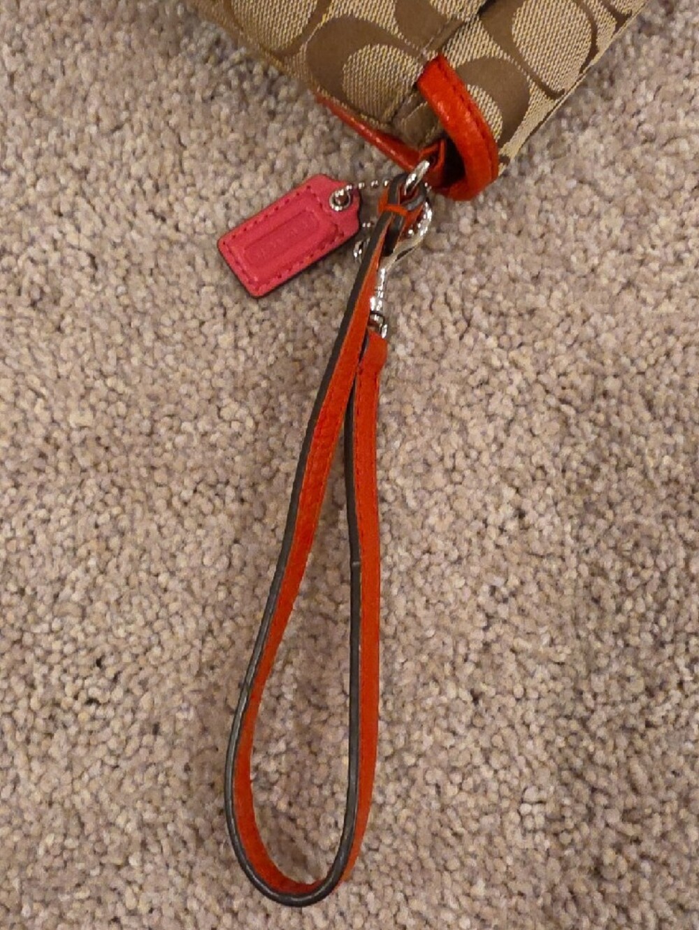 Coach Signature Canvas Wristlet in Brown with Orange Trim - Picture 5 of 9